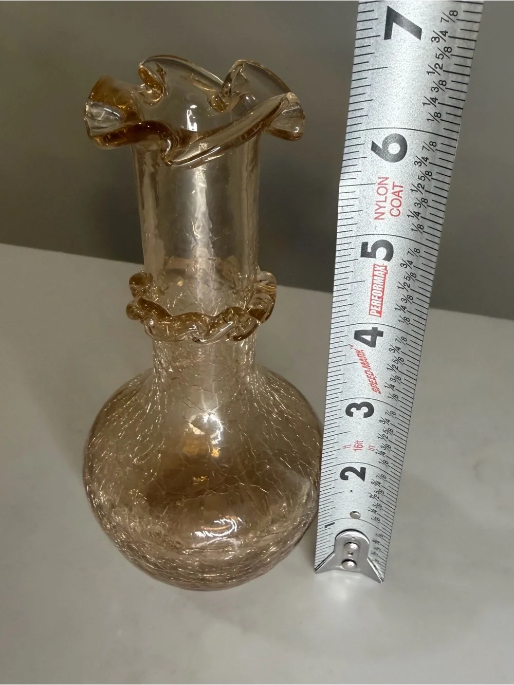 Sandwich glass miniature by pilgrim glass , Amber Crackle Glass Decorative Vase